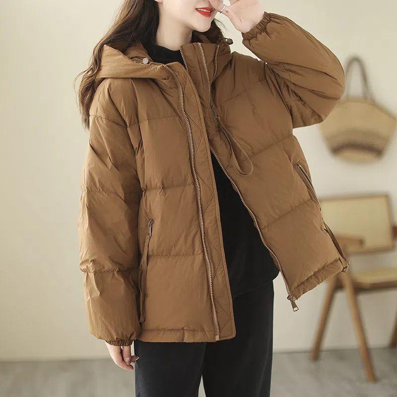 Autumn Winter Women Parkas Korean Fashion Casual Hooded Solid Pockets Zipper Pleated Loose Thicken Cardigan Cotton Coats Tops