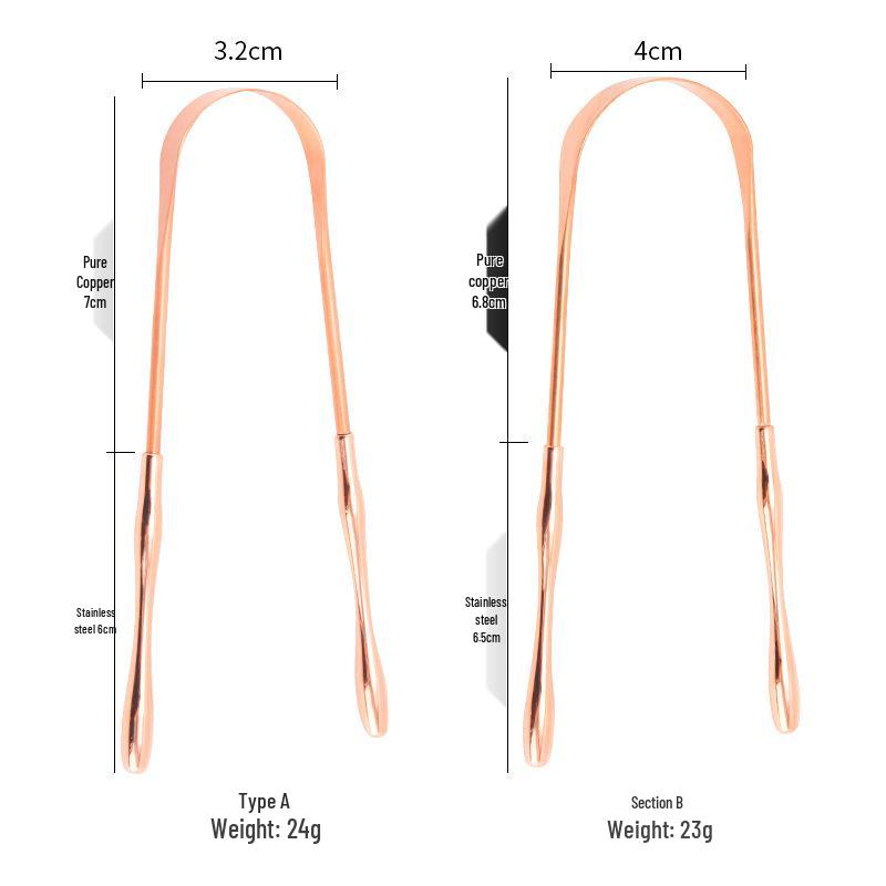 Copper & Stainless Steel Double-Sided Tongue Scraper - Single Handle Tongue Coating Cleaner for Fresh Breath