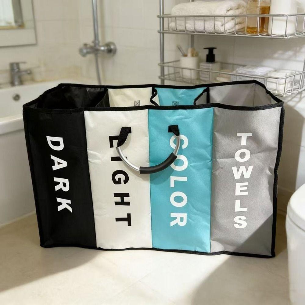 Large Capacity 4 Grids Dirty Clothes Basket Folding Miscellaneous Storage Bag  Dormitory