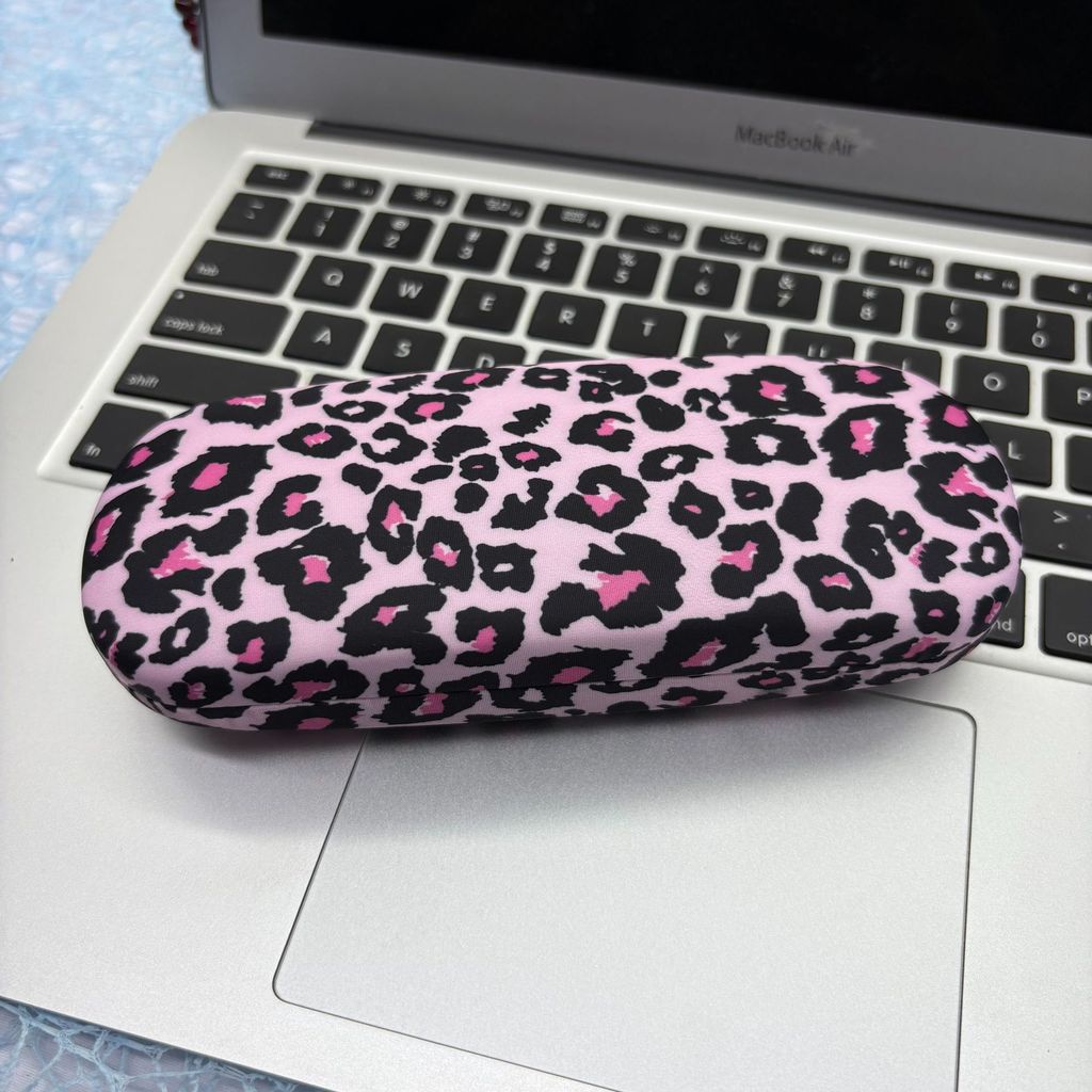Leopard Print Metal Glasses Case With Flip Cover For Travel And Daily Use