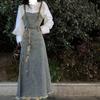 Denim Overall Dress For Women Summer Water Wash Slim Fit With Waist Tie For Casual And Travel