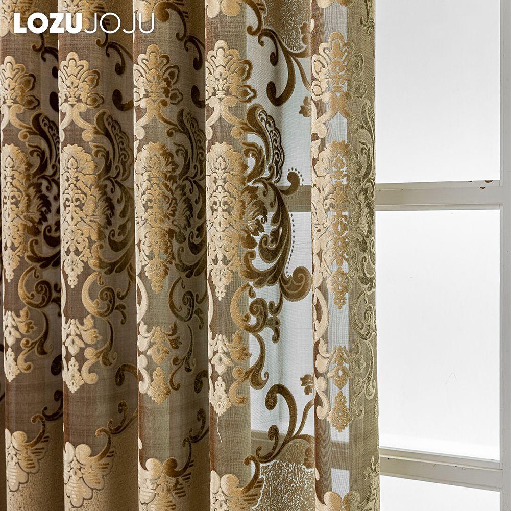 1 ks LOZUJOJU 40-70% zatemňovací evropský styl všestranné luxusní žakárové kroužkové průsvitné závěsy do obývacího pokoje, ložnice, bytové dekorace