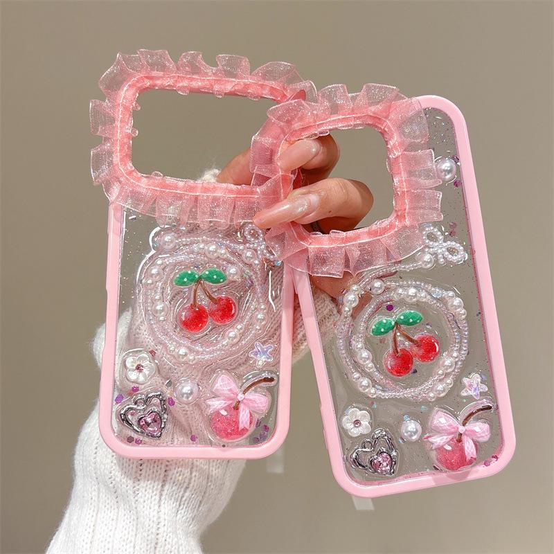 Pink Lace Heart iPhone 17 Pro Max Case, Compatible with iPhone 14-16, Transparent 15 Plus/14 Plus