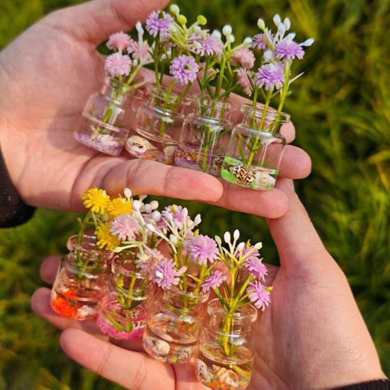 4 Pcs Mini Glass Vases Set Faux Flowers In Glass Vases Glow