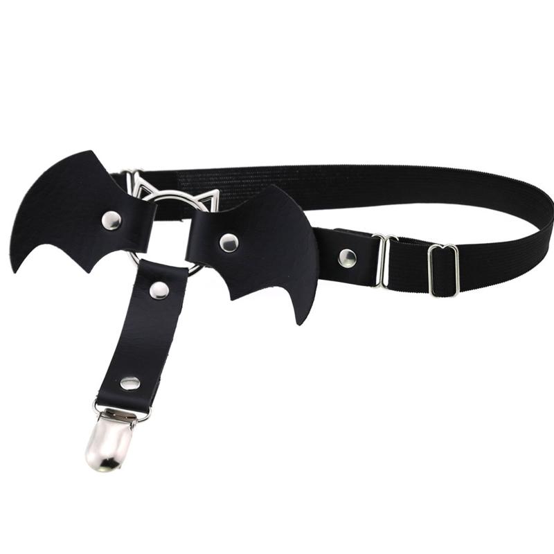 Bat-Shaped Leather Garters For Thigh High Socks Stocking Suspender Belt Thigh Ring Goth Leather Garter Belt