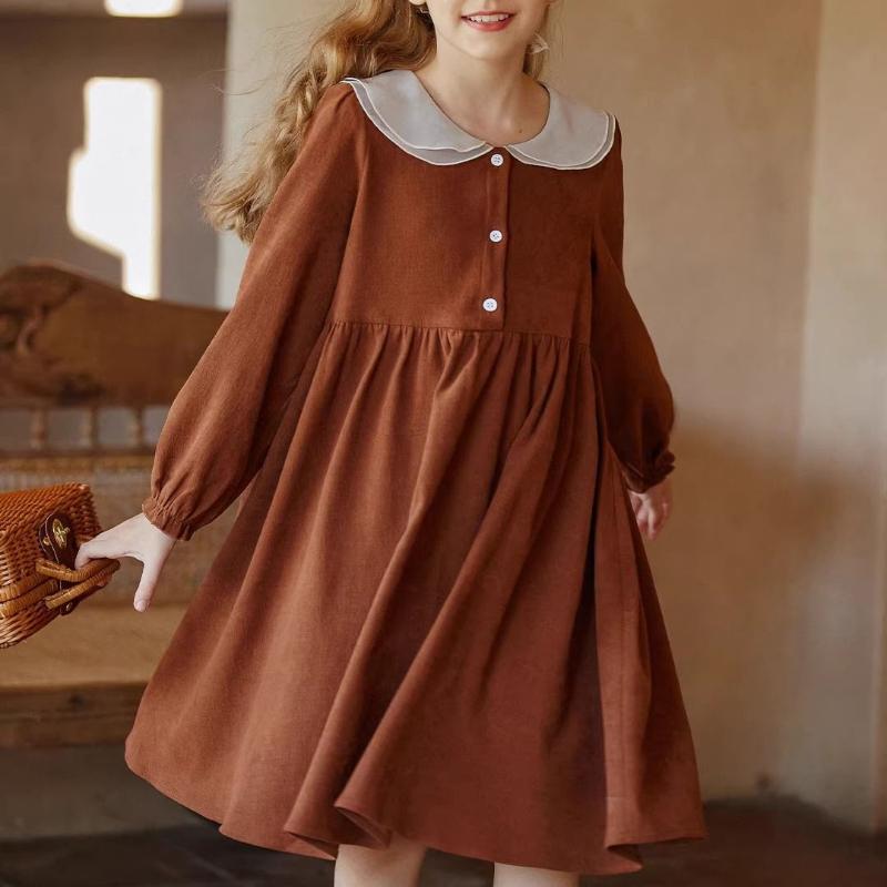 

Girls Retro Dress, Summer and Autumn Children s Loose Princess Dress 160 темно-коричневого кольору