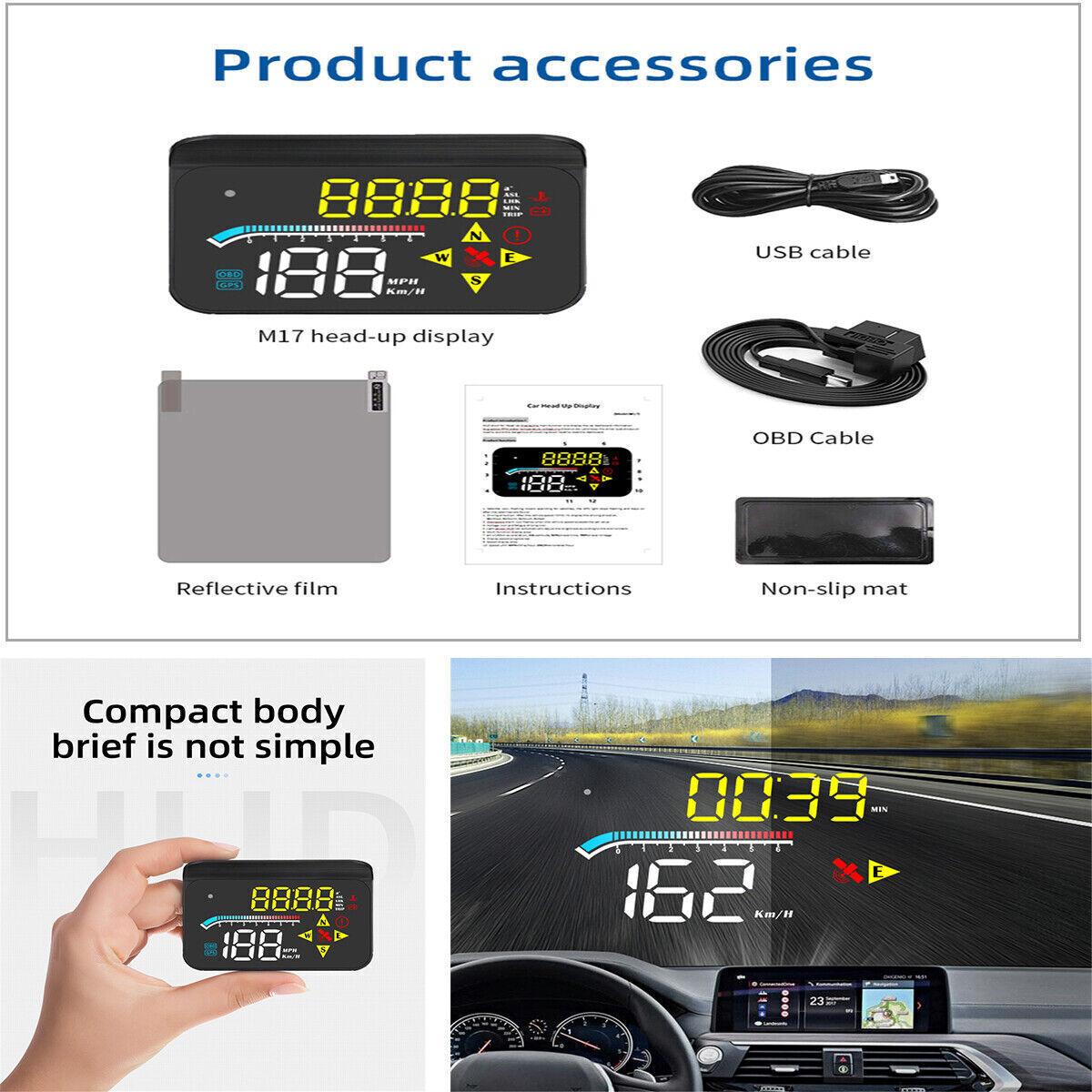 3.5-inch Car HUD Head-up Display OBD2 + GPS Universal LED Windshield Speedometer