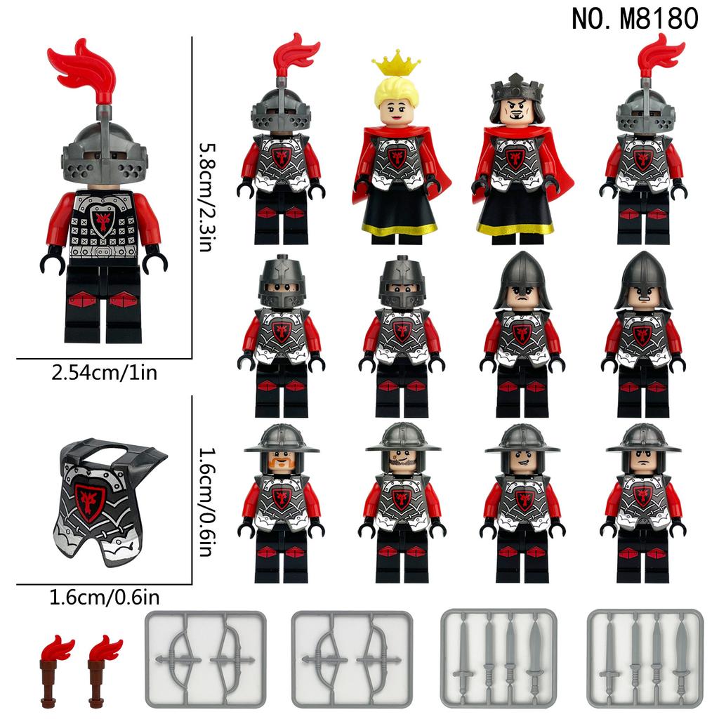 MOC Medieval Red Dragon Knight Legion Soldier Minifigures Building Block Toys