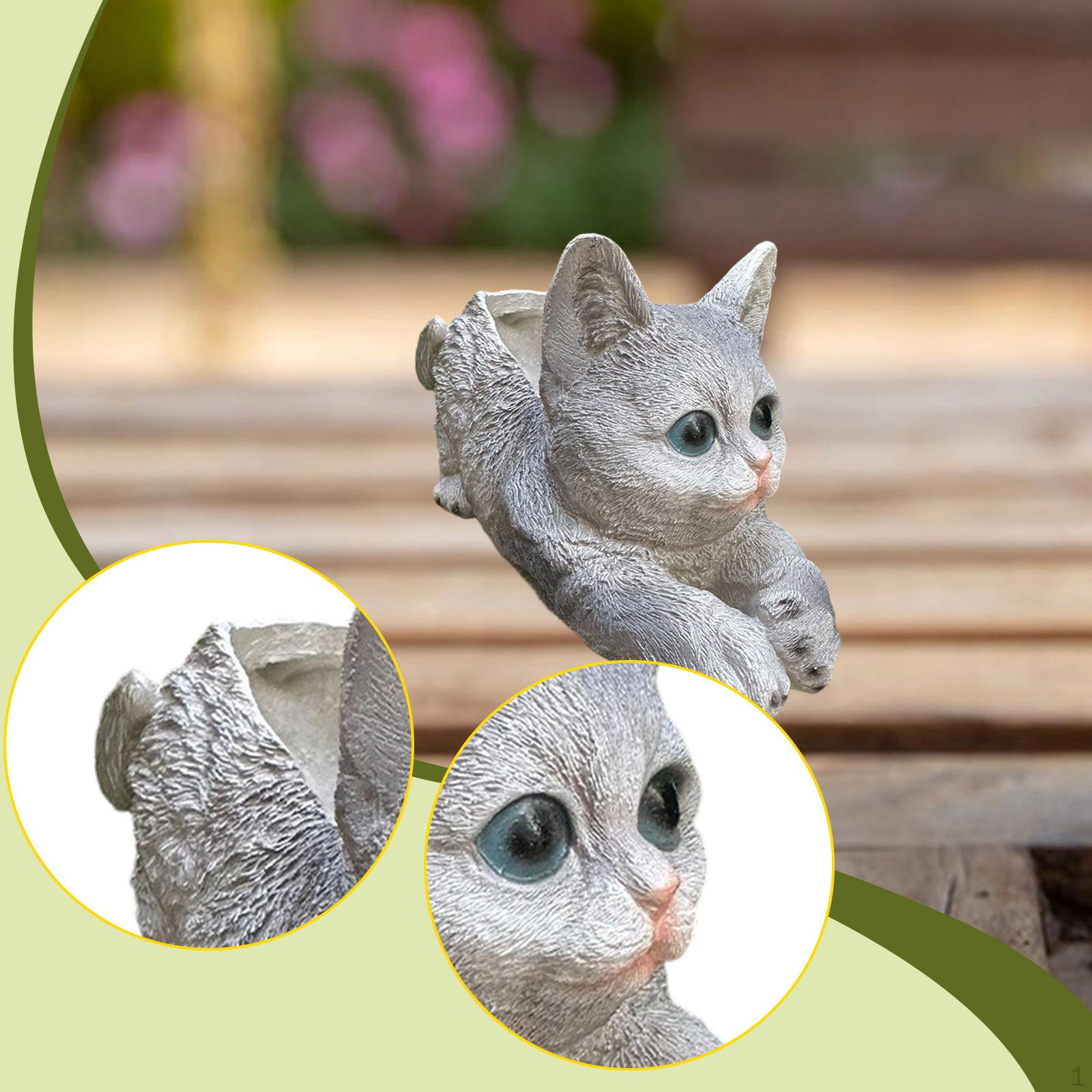 

Artistic Carved Kitten Flower Pot/Plant/Planter, Decorative Figurine for Living Room, Office, Indoor серый
