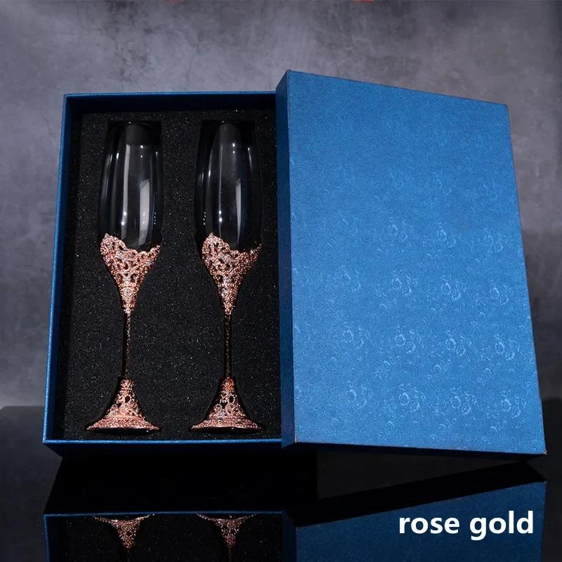 2 pezzi Flute da champagne in cristallo argentato Bicchieri da sposa per sposa Sposo Coppe da brindisi in oro rosa Set regalo per coppie Fidanzamento