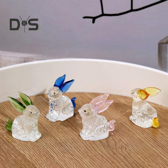 Faux Crystal Rabbit Figurine Transparent Collectible Rabbit Statue Glass Art Animal Ornament Bunny Sculpture for Home Office Desk Car