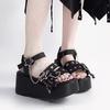 Black Denim Chunky Platform Sandals Women  Summer Y2K Star Ankle Buckle Wedge Sandals Woman Punk Thick Bottom Gothic Shoes