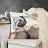 1Pc Cool Cartoon Man Pillow Cover, Polyester 2D Double-Sided Print, Bearded Figure & Peace Sign Design, Decor For Sofa & Couch,