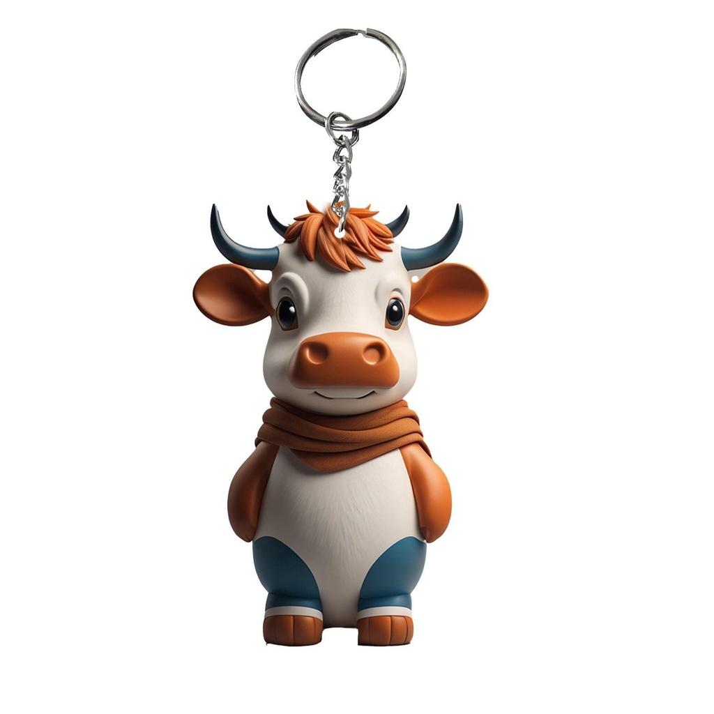 Cow Keychain Cartoon Acrylic Car Keyring Bull Backpacks Pendant Gifts Novelty