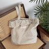 Stylish Korean Ins Polka Dot Lace Canvas Tote Bag For Women With Large Capacity Beige