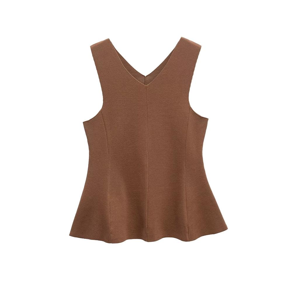 

2025 Spring Women s Sleeveless Textured Knit Top with Slim Fit & Skirt-Style Hem Medium темно-коричневого