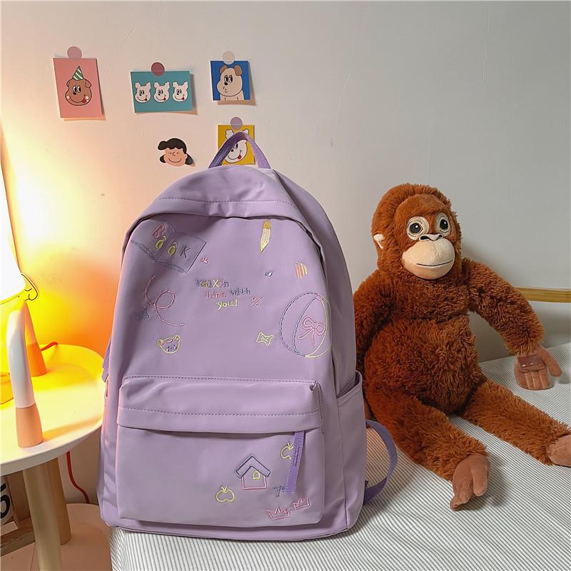 Sommer Neuer College-Stil Nylon Einfarbig Geometrisches Stickmuster Studentenrucksack