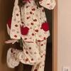 A Bao Xi Imitation Cotton Korean Style Red Pajama Set - Long Sleeve, Sweet Christmas/New Year Home Wear