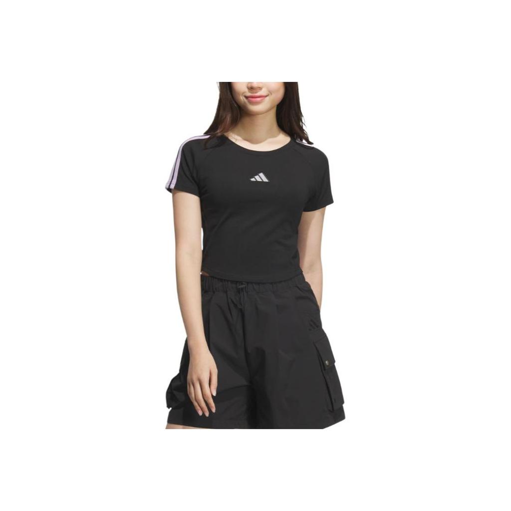 New Adidas T Shirts Women's Black/Powder Plum Purple KB7753