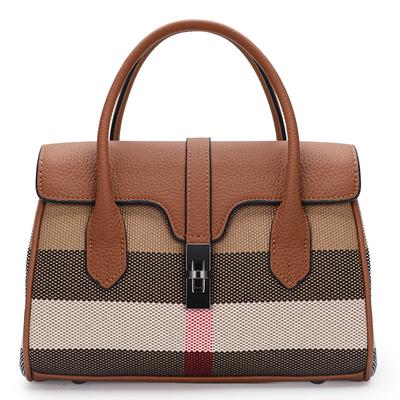 Aidrani  Classic Plaid Women's Bag, Large Capacity Handbag, Canvas Patchwork Cowhide Shoulder Bag