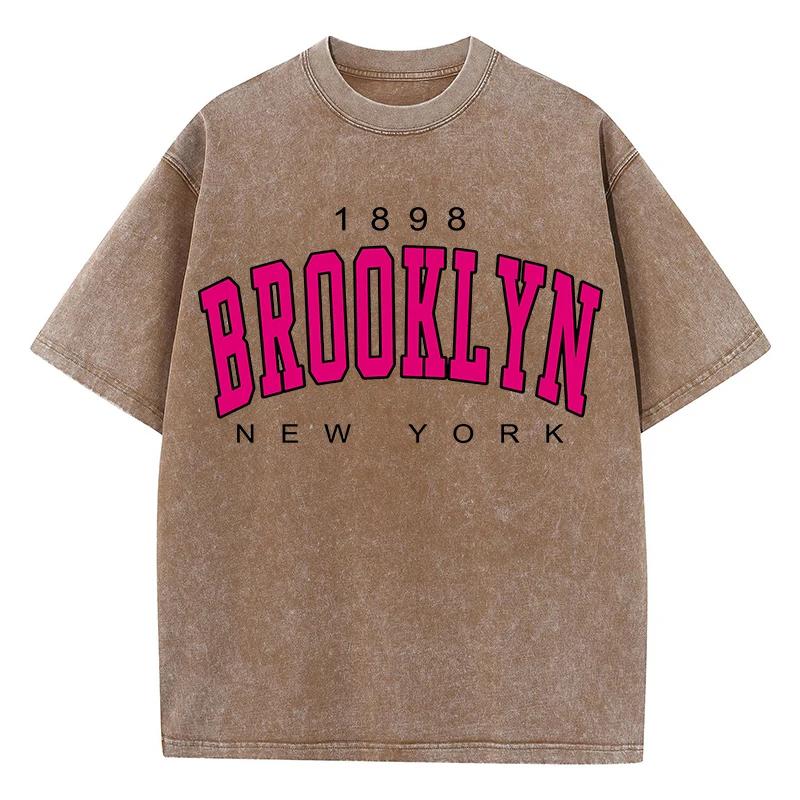 Cotton Washed T-Shirts Fashion Loose O-Neck Short Sleeve Brooklyn New York Printing Tops Summer Street Clothes