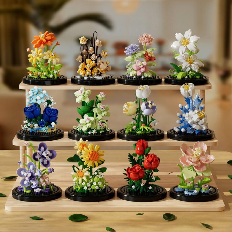 Everlasting Flower Small Particle Building Blocks with Cover Children's Educational Assembling Toys Desktop Ornaments Brand New