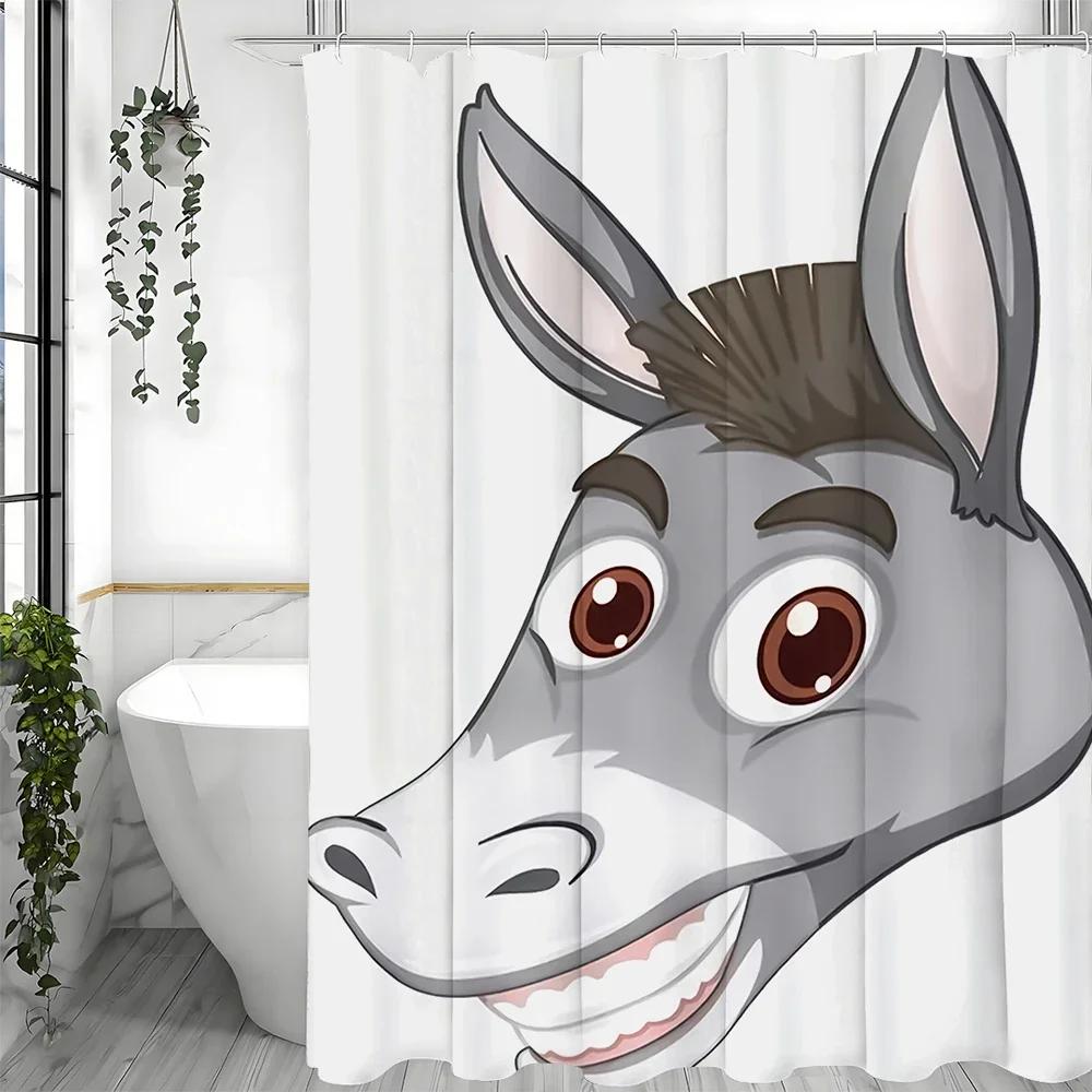 Cartoon Funny Donkey Shower Curtain, Bathroom Decorative Shower Curtain, Waterproof Shower Curtain with Hooks 180x200cm