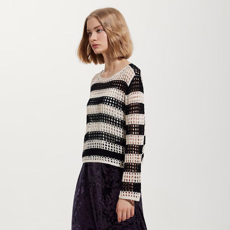 

Taotu Long Sleeve Striped Hollow-Out Knit Sweater S