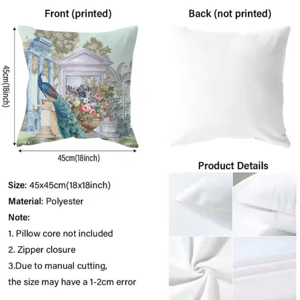 Classic Mughal Garden With Peacock Cushion Cover Soft & Easy-Wash Pillow Case – Versatile For Couch, Bed, Travel And Office