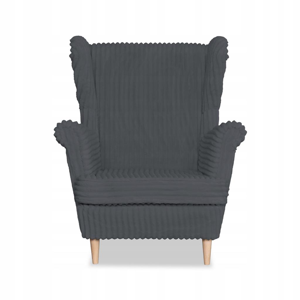 Fotel uszak Rene z podnóżkiem skandynawski Family Meble ciem. szary sztruks