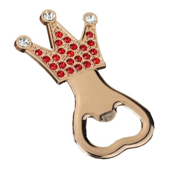 Crown Bottle Opener Labor-Saving with Colored Diamonds Design Alloy Electroplated Texture Wine Opener красный