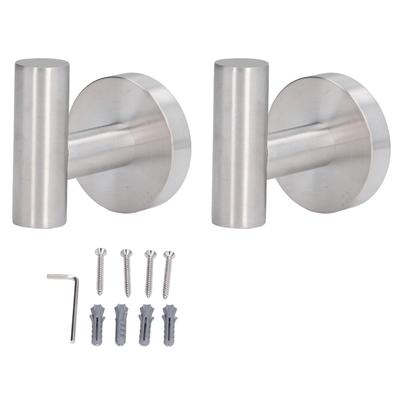 2Pcs Brushed Stainless Steel Bathroom Towel Robe Hook Round Wall Holder Hooks Hanger for Clothing