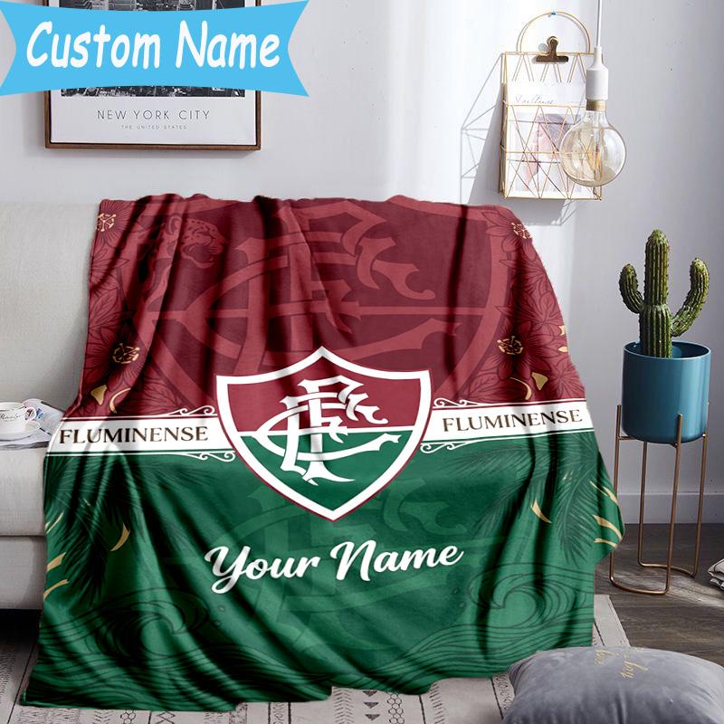 Custom Name Fluminense Club Crest Flannel Blanket, Use for Birthday/Holiday Gift, Soft Blanket for Sofa/Bed/Camping/Office, Home Decor