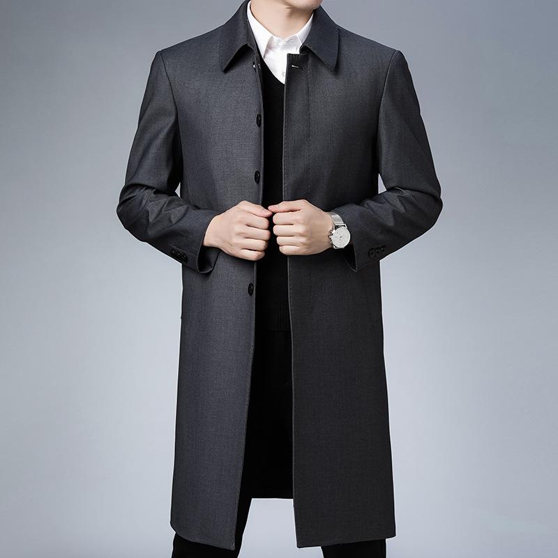 

Весенне-осеннее длинное пальто-тренч, мужское, деловое, повседневное, высококлассное, с лацканами, для среднего возраста, однотонное, универсальный блейзер для папы 4XL серый