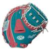 Rawlings HYPER TECH COLOR SYNC Soft Baseball Glove for 33 Throw Catchers, GR6HTC2AF, Teal/Pink, Inches, Right-Handed