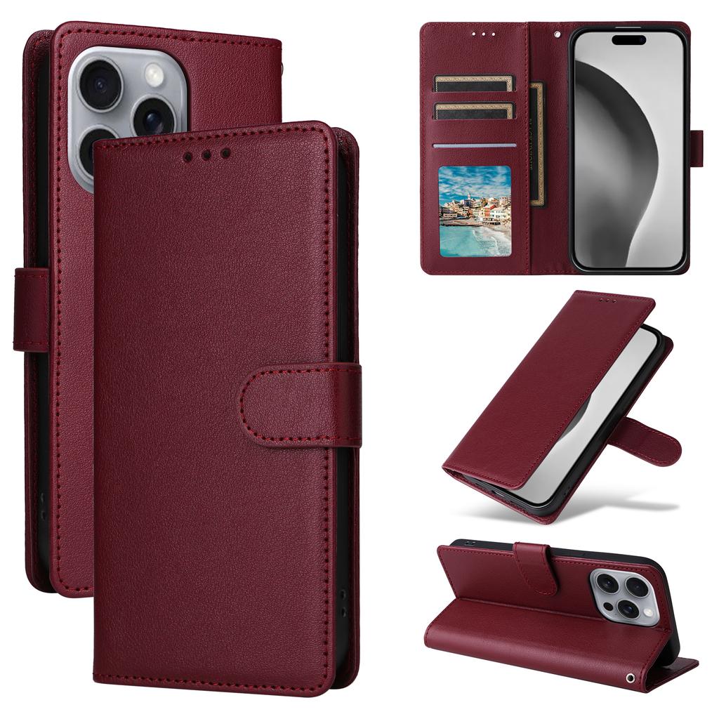 For iPhone 16 Pro Max Wallet Case 3 Card Slots Slim-Fit PU Leather Stand Phone Cover