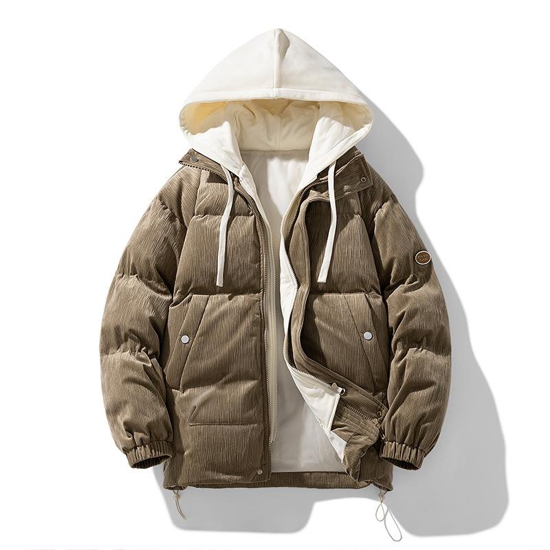 Winter Thickened Warm Cotton-padded Clothes Japanese Retro Corduroy Bread Clothes Hooded Fake Two-piece Cotton Clothes Jacket Men