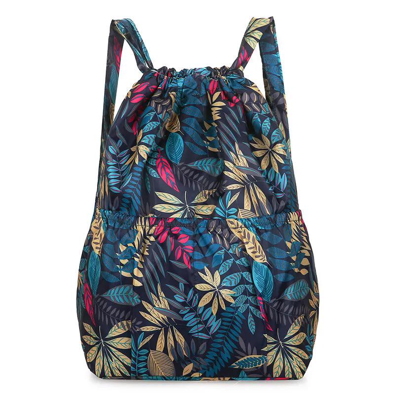 WTEMPO Printed Beach Casual Nylon Drawstring Backpacks Women's Four Seasons Outdoor Sports Bags Mommy Bags Large Capacity Lightweight Travel Backpacks