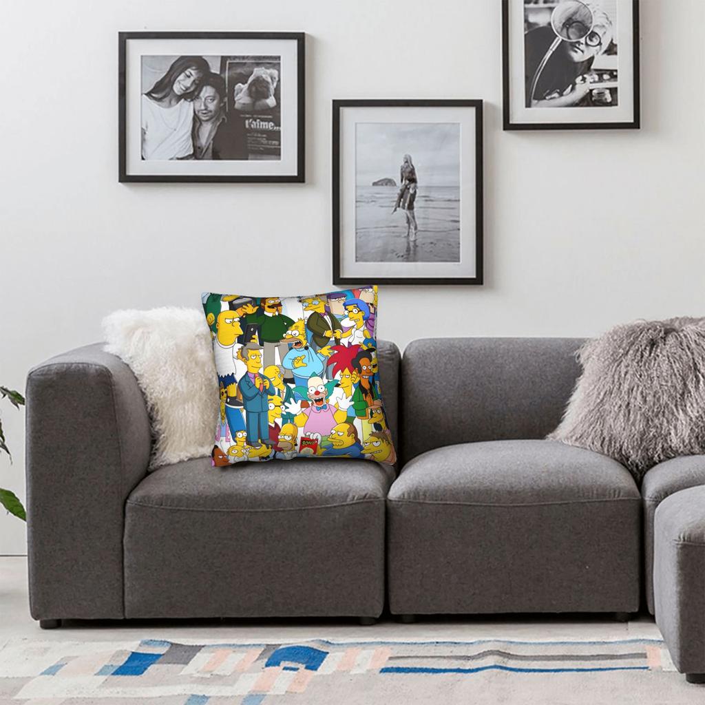 S-Simpsons Characters Group Portrait Pillow Cover Custom Cushion Cover Retro Trendy Pillow Case For Living Room Chair