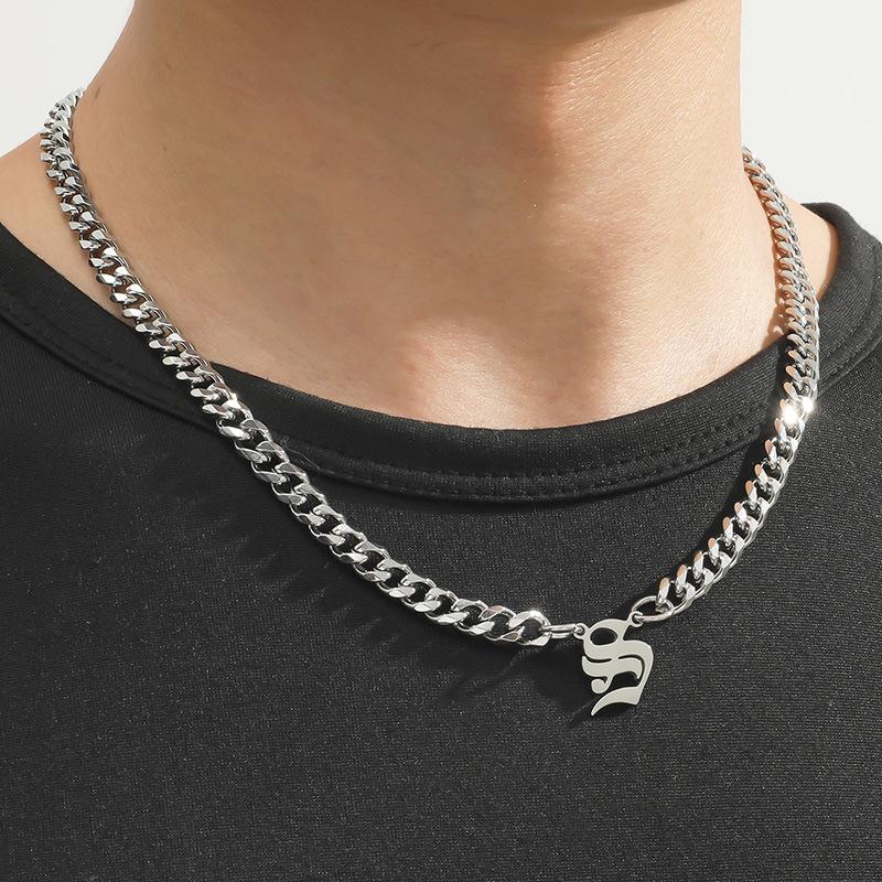 Stainless Steel English Letter Pendant Cuban Necklace - Hip-Hop Trend