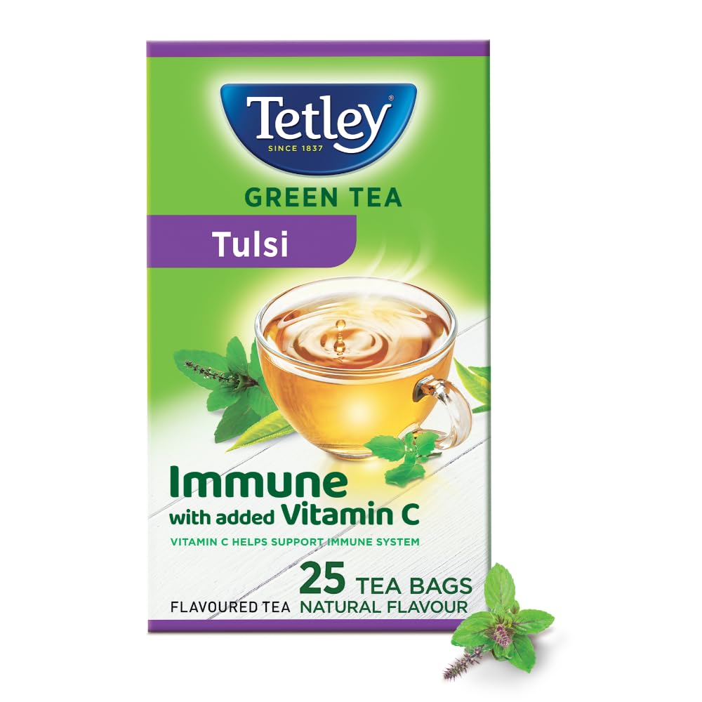 Tetley Green Tea With Tulsi Immune Support With Added Vitamin C 25 Tea Bags 30g Pack