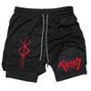 Anime Berserk 2 In 1 Gym Shorts for Men Active Athletic Compression Shorts 5 Inch Quick Dry Stretchy Training Fitness Workout