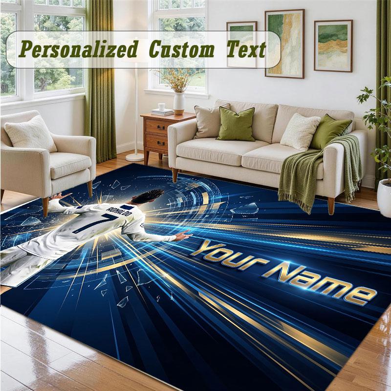 Crystal Velvet Square Rug Custom NameCristiano Ronaldo Pattern Non Slip Home Floor Decor Rug