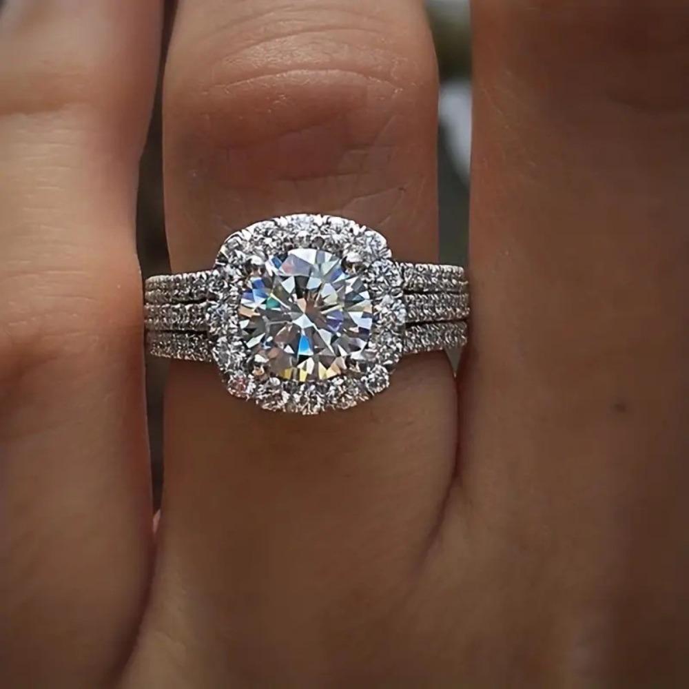 

Bridal Accessories Popular Luxury Sparkling Diamond Copper Diamond Zircon Ring no. 6 серебряный