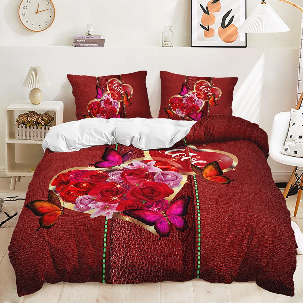 Bed Three-Piece Butterfly Kit Animal Rose Flower Quilt Cover Two-Piece Bedroom