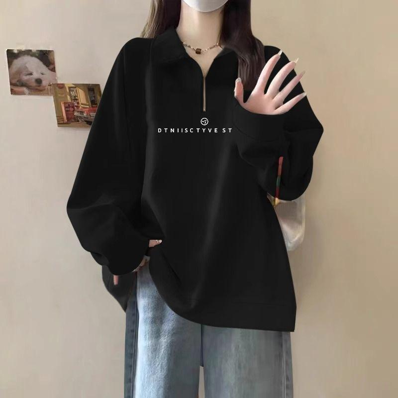 This Is A Loose Polp-neck, Fleece, Semi-zipped Hoodie for Women That Can Hide Flaws and Make Them Look Slimmer and Younger in Autumn and Winter