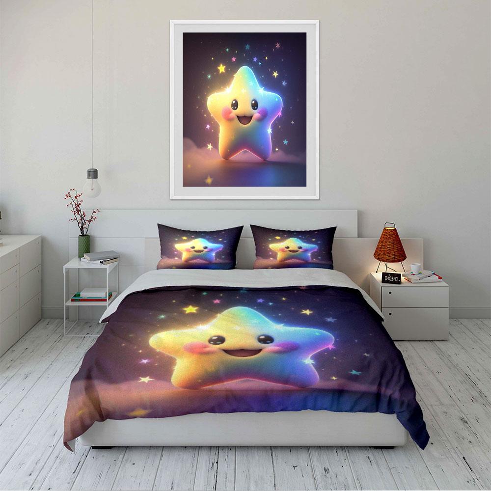 Cute Starry Night Bedding Set Bedding Duvet Cover Set Duvet Cover Pillowcases (1 * Duvet Cover 2 * Pillowcases, Without Duvet Insert)