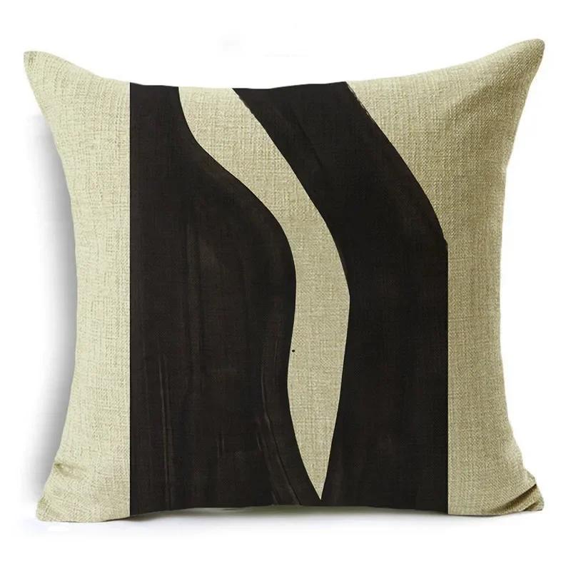 Black And White Collection Geometric Prints Linen Pillowcase Square Bedroom Car Decor Cushion Cover 40Cm/45Cm And 50Cm
