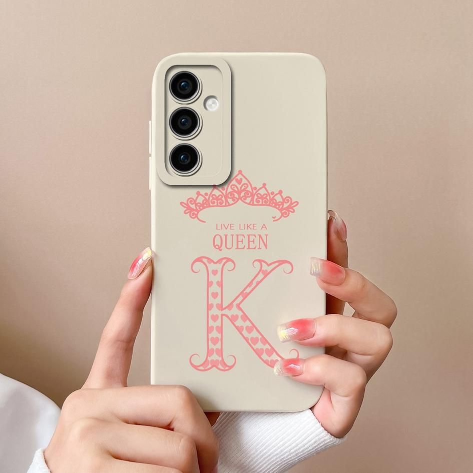Case Phone Cover For Samsung Galaxy A55 S24 Ultra S24+ A15 M15 F15 Bumper Fashion A-Z Crown Letters Cases Matte Liquid Soft Silicone Capas For Samsung