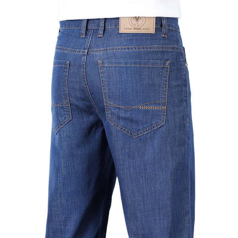 High-waist Loose Straight Jean Trousers Modal Stretch Denim Fabric Light Trousers